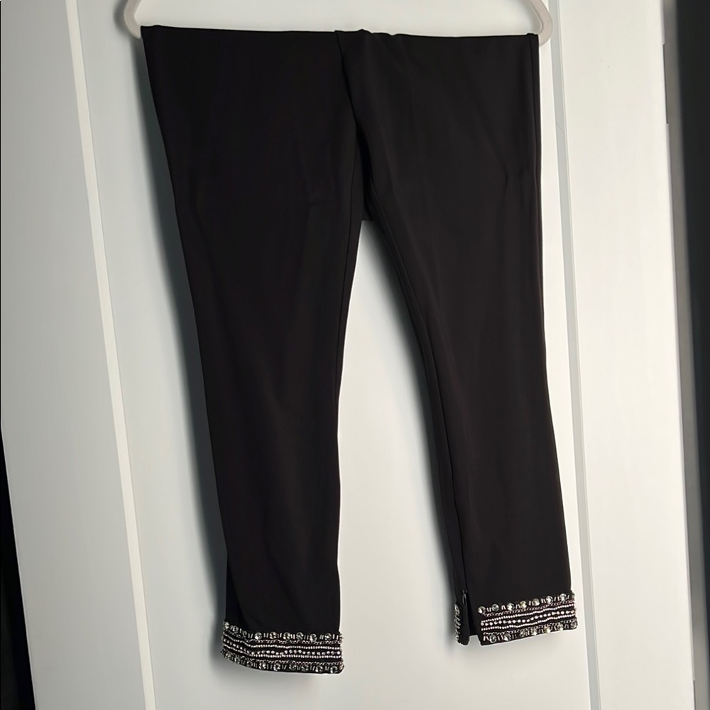 Bebe Black Bling Leggings with Decorative Trim and Slim Fit
